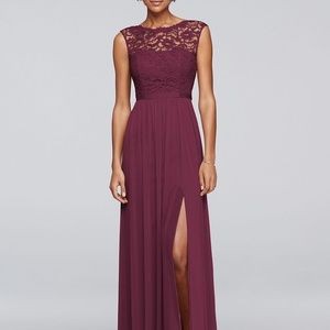 David's Bridal Bridesmaid Dress Lace Wine